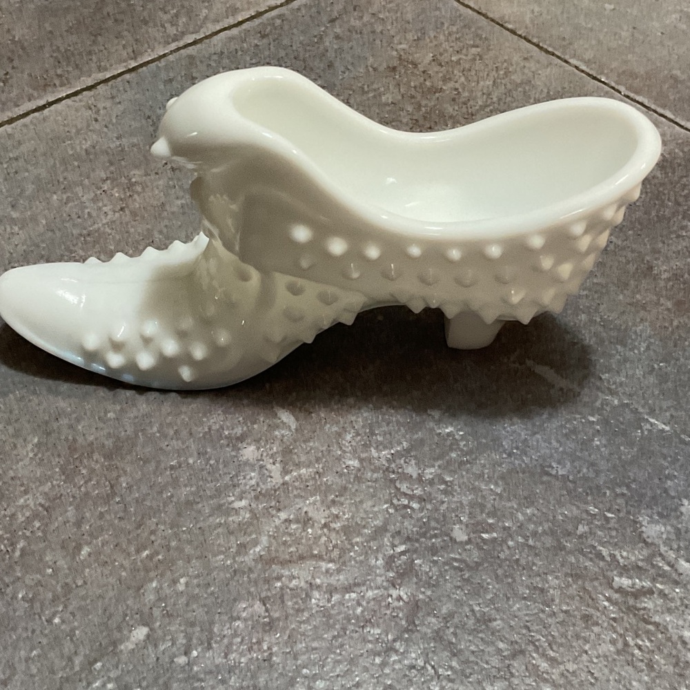 Fenton White Hobnail Glass Shoe